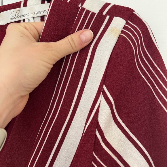 LOVERS + FRIENDS Burgundy Striped Midi Flutter Short Sleeve Wrap Dress Size M - Picture 8 of 8